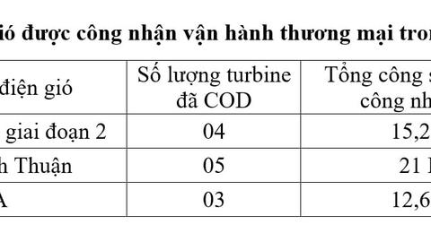 Tình hình COD đối với các nhà máy điện gió trong tháng 8/2021