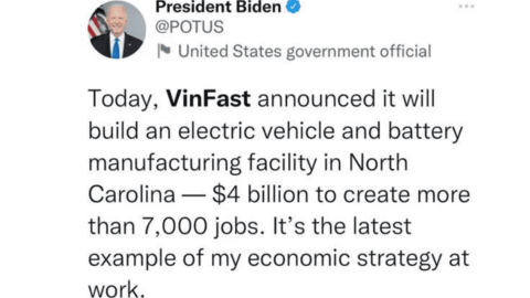 Tổng thống Mỹ Joe Biden chúc mừng VinFast xây nhà máy 4 tỷ USD tại Mỹ