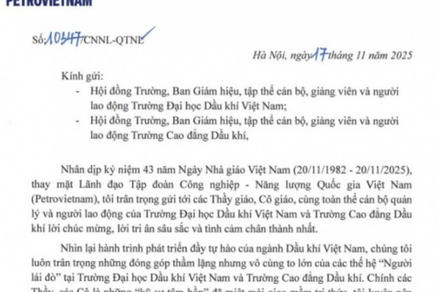 Tổng Giám đốc Petrovietnam Lê Ngọc Sơn gửi thư chúc mừng PVU và PV College nhân Ngày Nhà giáo Việt Nam