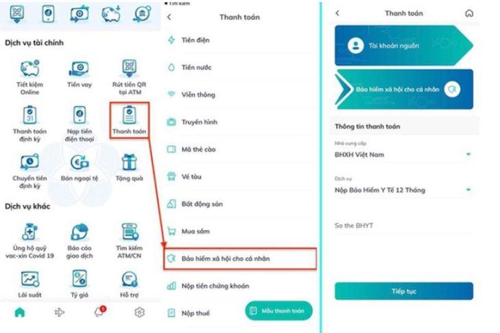 Các bước đóng BHXH, gia hạn BHYT online đơn giản thông qua app ngân hàng - Ảnh 3