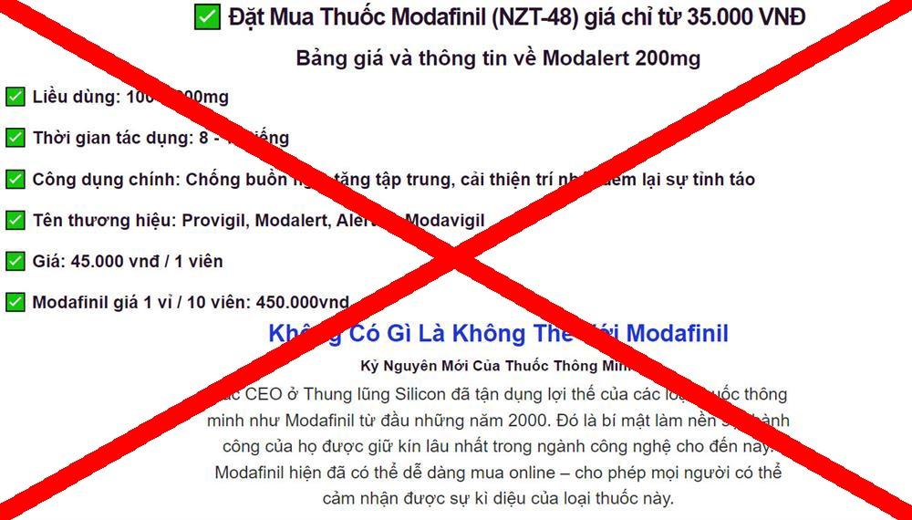 Thuốc Modafinil dễ dàng tìm mua trên mạng mà không cần đơn thuốc hay chỉ định của bác sĩ. Ảnh: Ng.Duy