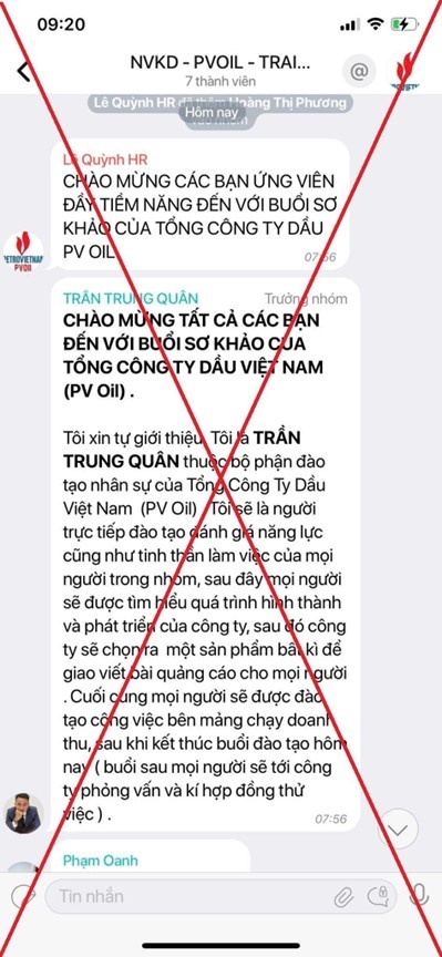 PVOIL cảnh báo Fanpage giả mạo danh nghĩa Tổng công ty đăng thông tin tuyển dụng lừa đảo