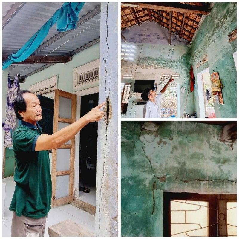 Nhà cửa chằng chịt vết nứt, ẩm mốc ở làng chài Hội Sơn, xã Duy Nghĩa, Duuy Xuyueen, Quảng Nam. Ảnh: Nguyễn Hoàng