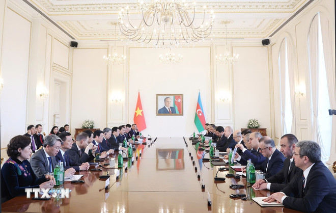 Tổng Bí thư Tô Lâm hội đàm cấp Nhà nước với Tổng thống Azerbaijan Ilham Aliyev. (Ảnh: Thống Nhất/TTXVN) ttxvn-tong-bi-thu-to-lam-hoi-dam-4.jpg
