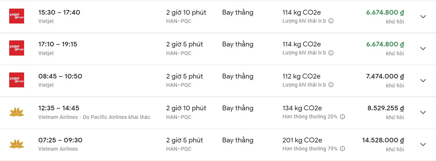 Vé máy bay Hà Nội - Phú Quốc khứ hồi có giá đắt đỏ. Ảnh: Chụp màn hình