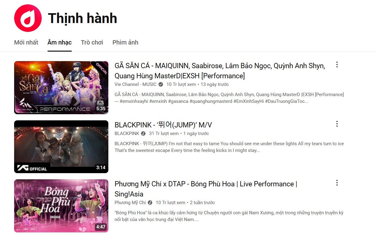 Top Trending Youtube ở thời điểm hiện tại (12.7.2025). Ảnh: Chụp màn hình