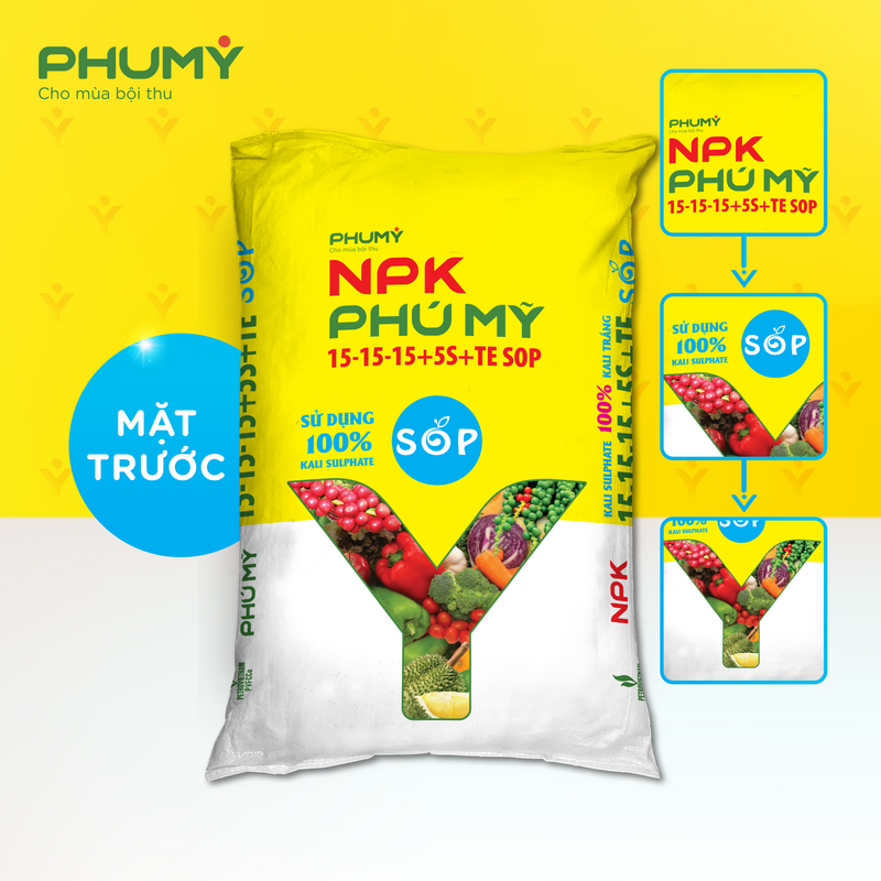 NPK Phú Mỹ 15-15-15+5S+TE SOP (Ảnh: PVFCCo)