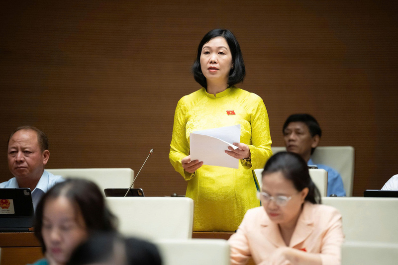 Đại biểu Nguyễn Thị Lan Anh - đoàn Lào Cai phát biểu tại hội trường.