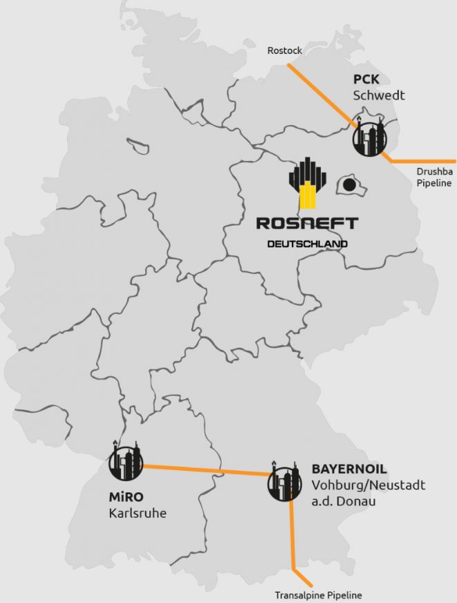 Rosneft Deutschland nắm cổ phần trong 3 nhà máy lọc dầu và đường ống . Ảnh: Rosneft Deutschland