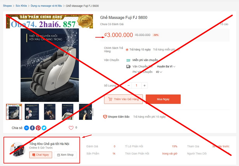 Tài khoản bán ghế massage Fuji giả mạo trên sàn TMĐT