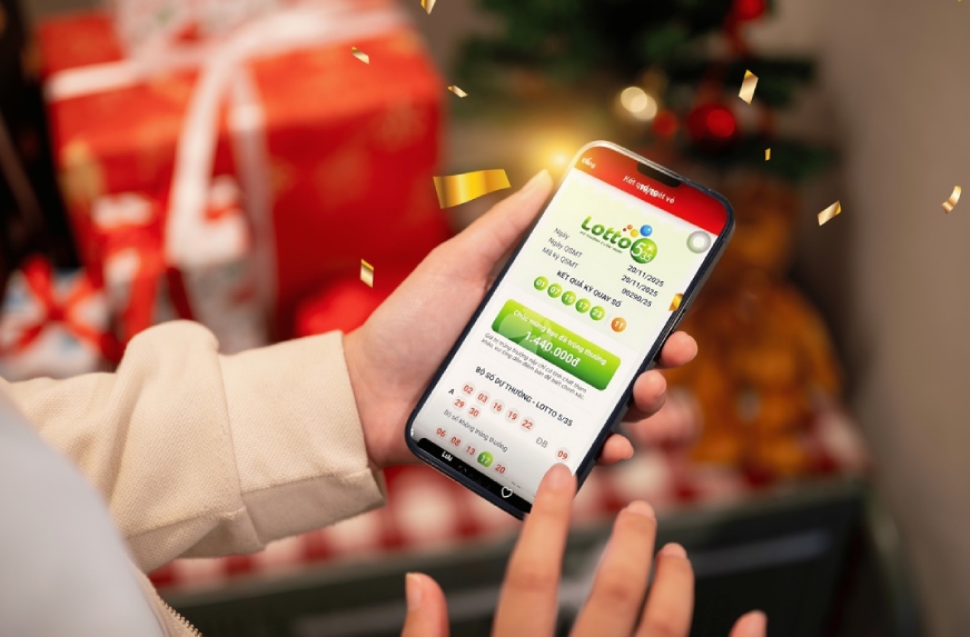 Màn hình hiển thị vé trúng thưởng của người chơi Lotto 5/35. Ảnh: DNCC