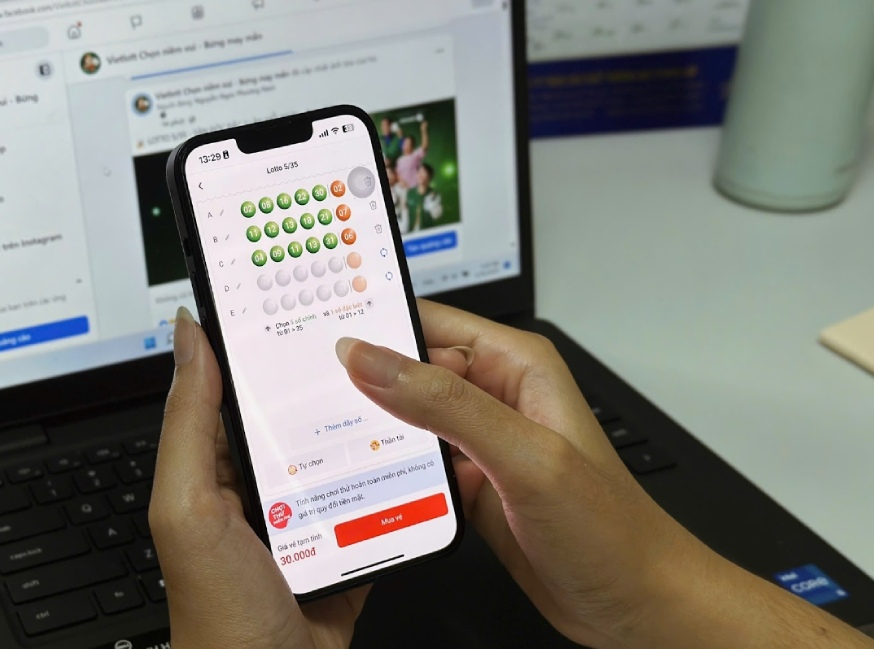 Giao diện tính năng mua vé Lotto 5/35 trên ứng dụng Vietlott SMS. Ảnh: DNCC