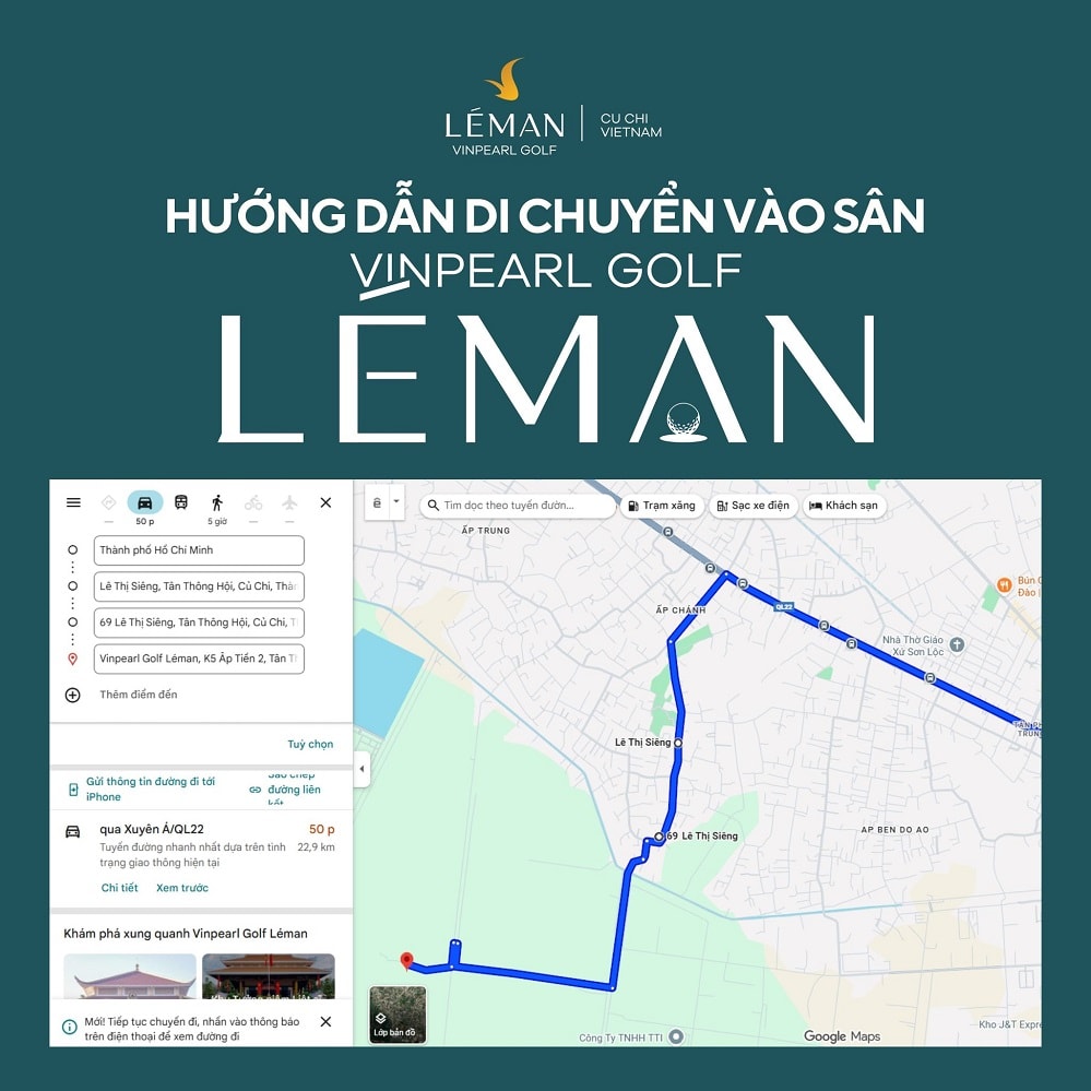 Sơ đồ hướng dẫn di chuyển đến Vinpearl Golf Léman