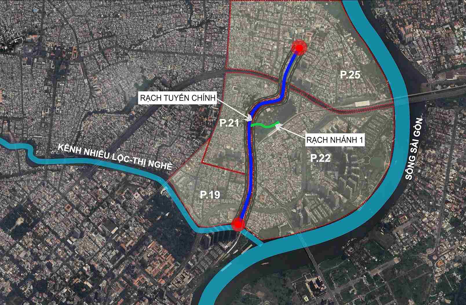 Vị trí rạch Văn Thánh sẽ được cải tạo. Ảnh: Ban hạ tầng đô thị TPHCM