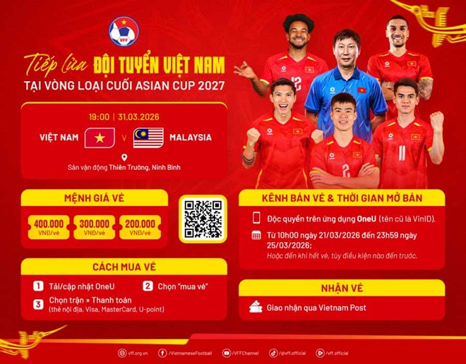 Mở bán vé trận tuyển Việt Nam gặp Malaysia tại vòng loại Asian Cup 2027