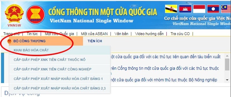 Hướng dẫn thực hiện khai báo hóa chất nhập khẩu trên Cổng thông tin một cửa. Ảnh: Cục Hóa chất