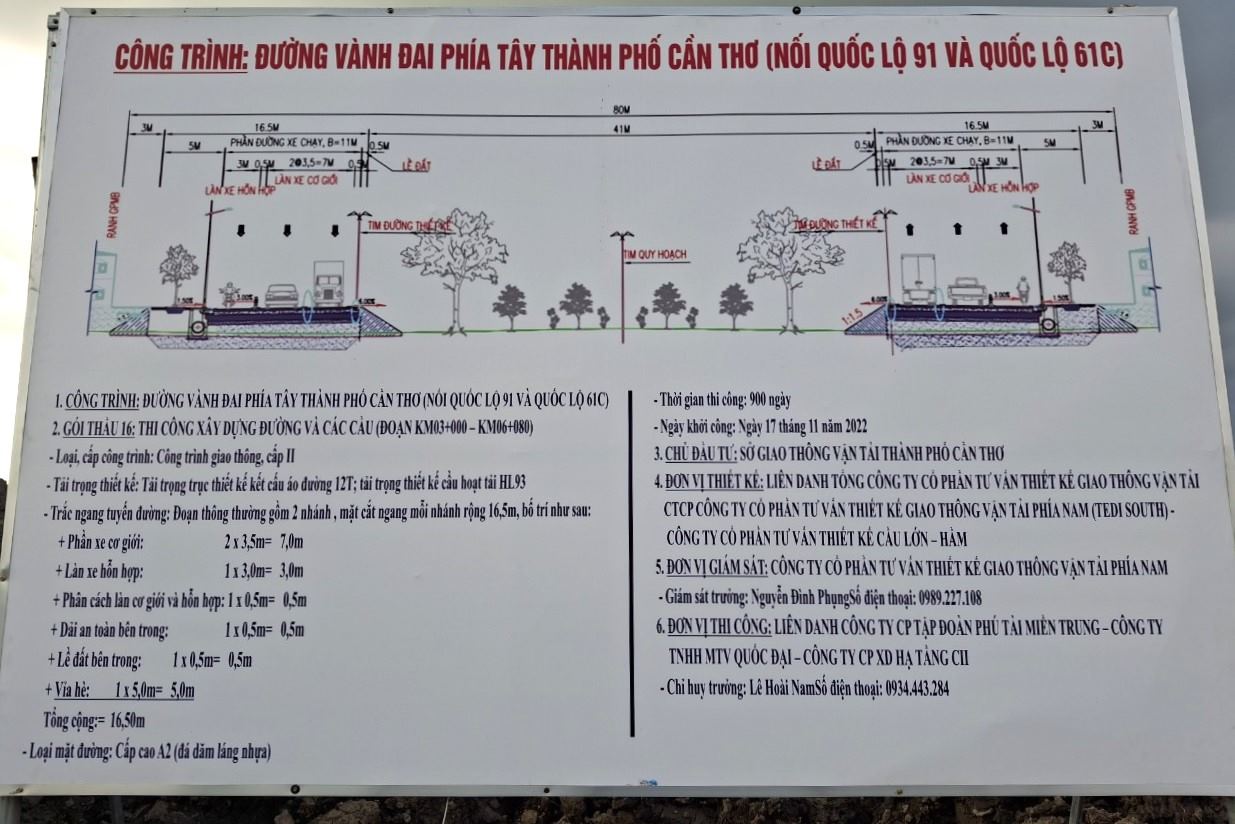 Dự án đường Vành đai phía Tây TP Cần Thơ (Quốc lộ 91 – Quôc lộ 61C) ảnh tư liệu 2024. Ảnh: Tạ Quang