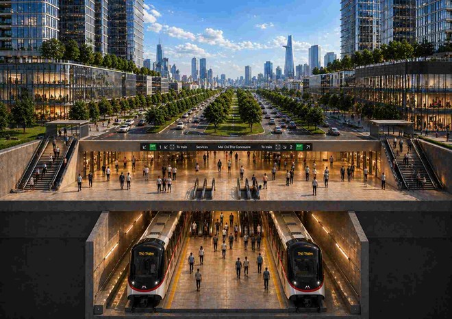 Phối cảnh ga ngầm Metro Bến Thành - Thủ Thiêm dưới đường Mai Chí Thọ. Ảnh: Thaco