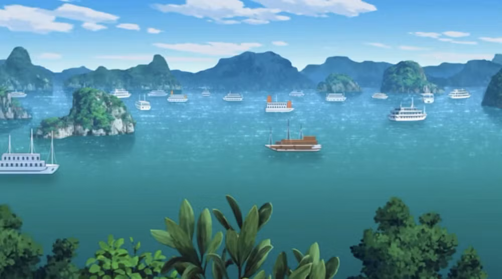Vịnh Hạ Long được tái hiện trong anime. Ảnh: Chụp màn hình anh-man-hinh-2026-05-22-luc-104849.png