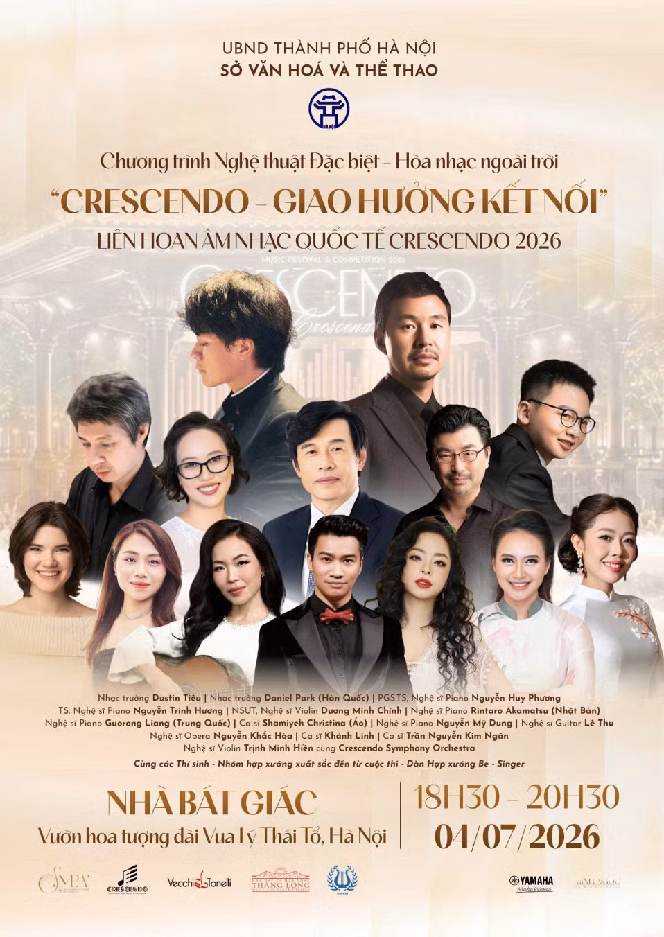 Chương trình nghệ thuật đặc biệt "Crescendo - Giao hưởng kết nối" diễn ra tại Nhà Bát Giác (Vườn hoa Tượng đài Vua Lý Thái Tổ, phường Hoàn Kiếm, Hà Nội). Ảnh: Sở VH-TT Hà Nội anh-man-hinh-2026-07-02-luc-093855.png