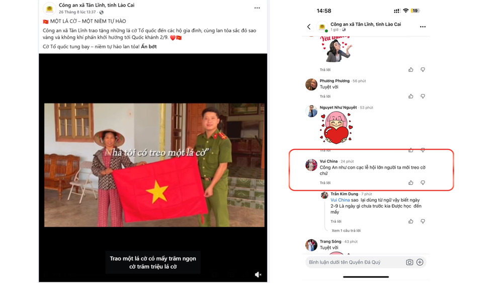 Bình luận của C.V.M có nội dung sai sự thật, xúc phạm uy tín lực lượng Công an xã Tân Lĩnh trên mạng xã hội Facebook. Ảnh: Công an Lào Cai. anh-1.jpg